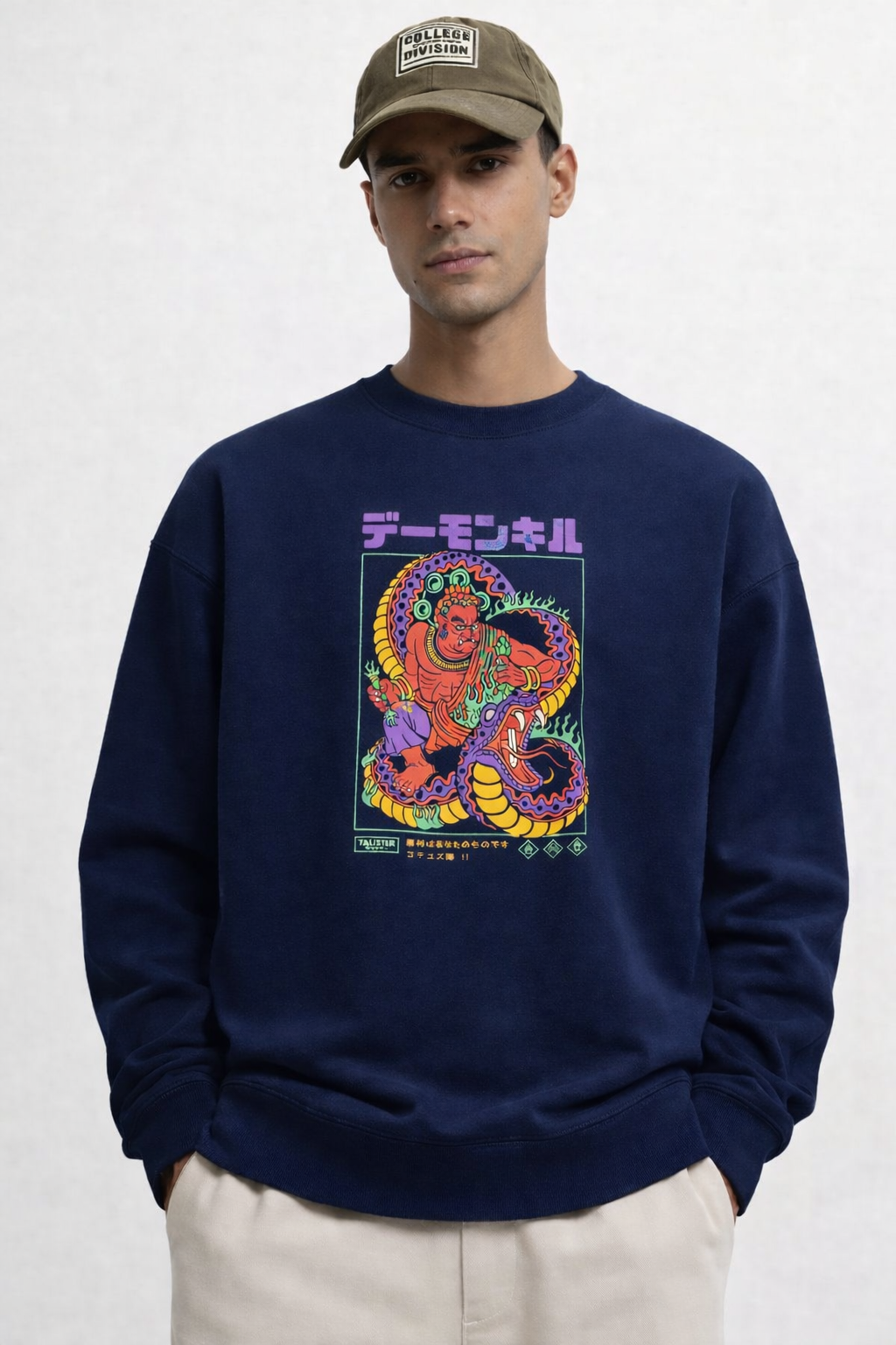 Dark Blue Demon Coil Graphic Sweatshirt